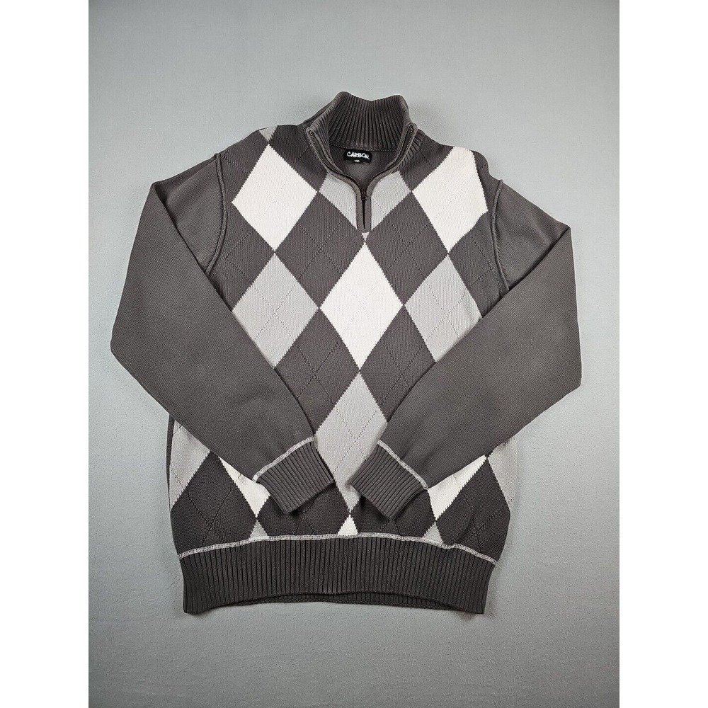 Carbon Men's Size XXL Grey Argyle‎ Quarter Zip Pullover Preppy Sweater